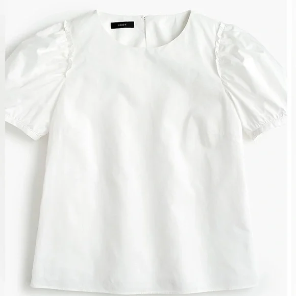 J. Crew White Puff-Sleeve Cotton Poplin Top - Picture 1 of 16